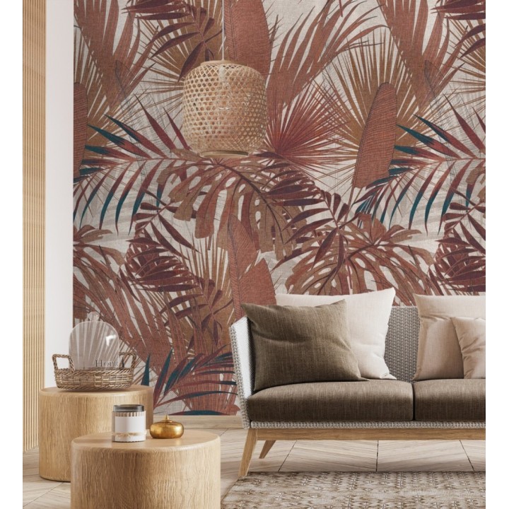 Papel pintado mural hojas tropicales en tonos tierra - Exotic Wilderness 683206