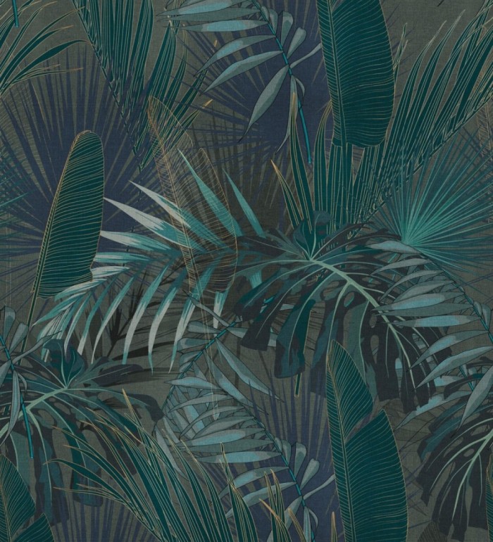 Papel pintado mural hojas exóticas en tonos oscuros - Exotic Wilderness 683207