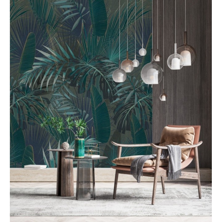Papel pintado mural hojas exóticas en tonos oscuros - Exotic Wilderness 683207
