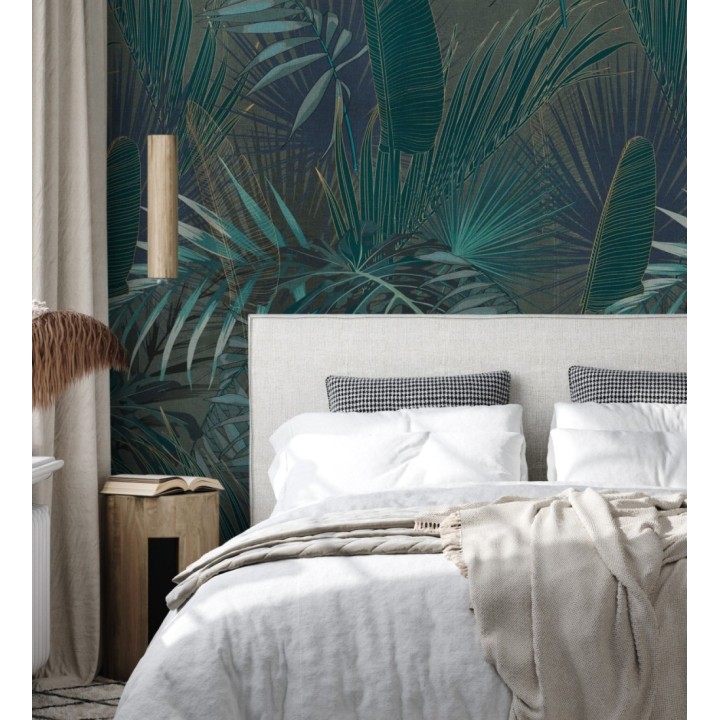 Papel pintado mural hojas exóticas en tonos oscuros - Exotic Wilderness 683207