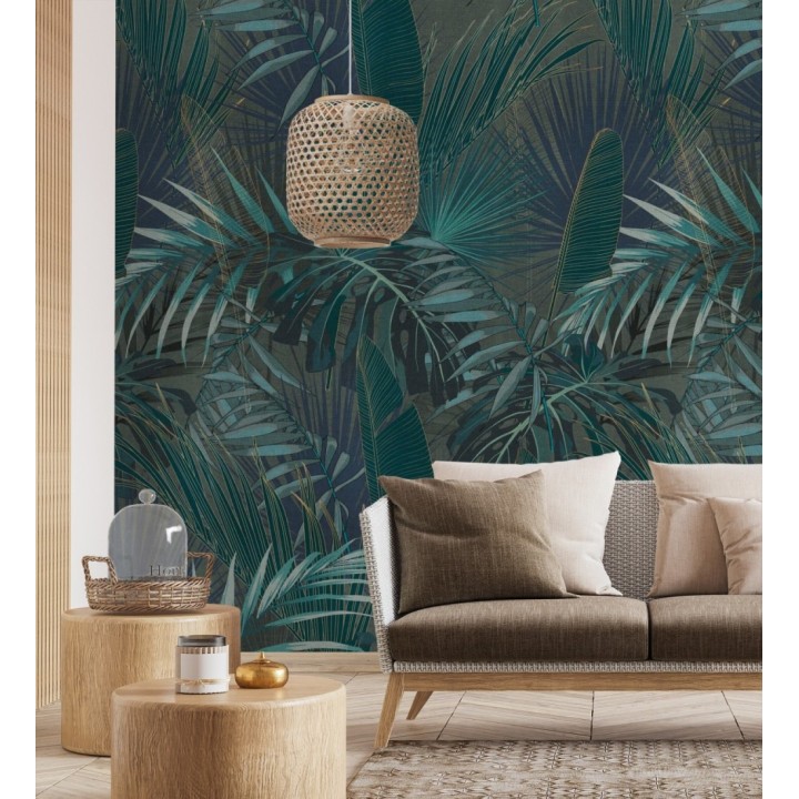 Papel pintado mural hojas exóticas en tonos oscuros - Exotic Wilderness 683207