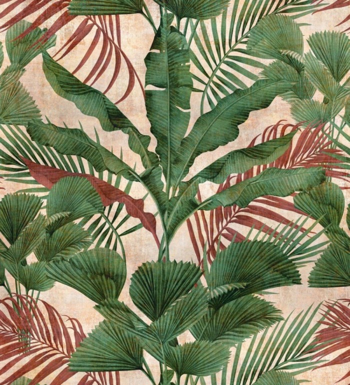 Papel pintado mural tropical con hojas exuberantes estilo vintage - Exotic Wilderness 683210