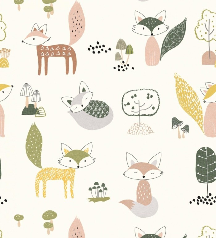 Papel pintado mural infantil con adorables zorritos en el bosque - Baby Joy 683212