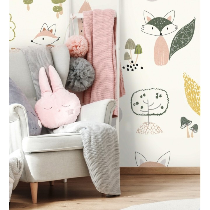 Papel pintado mural infantil con adorables zorritos en el bosque - Baby Joy 683212