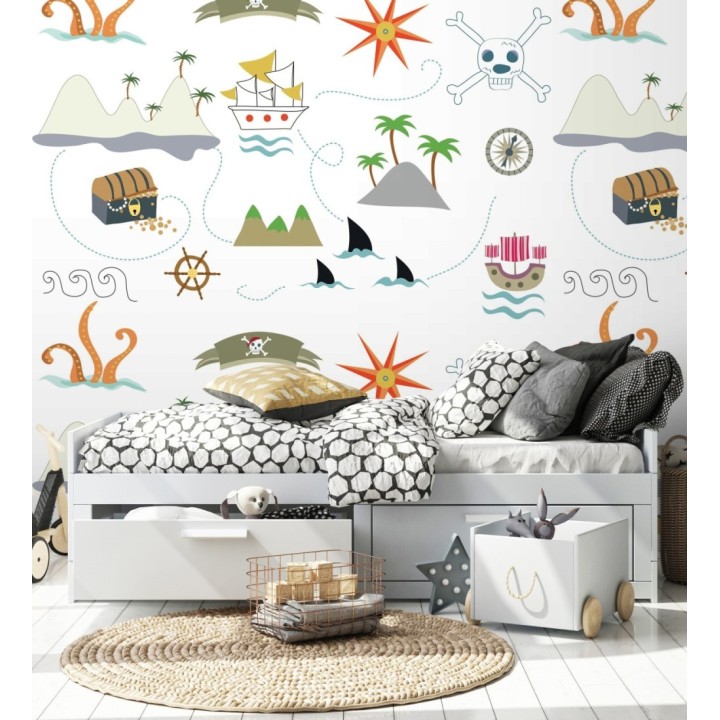 Papel pintado mural de aventura mapa isla del tesoro - Baby Joy 683215