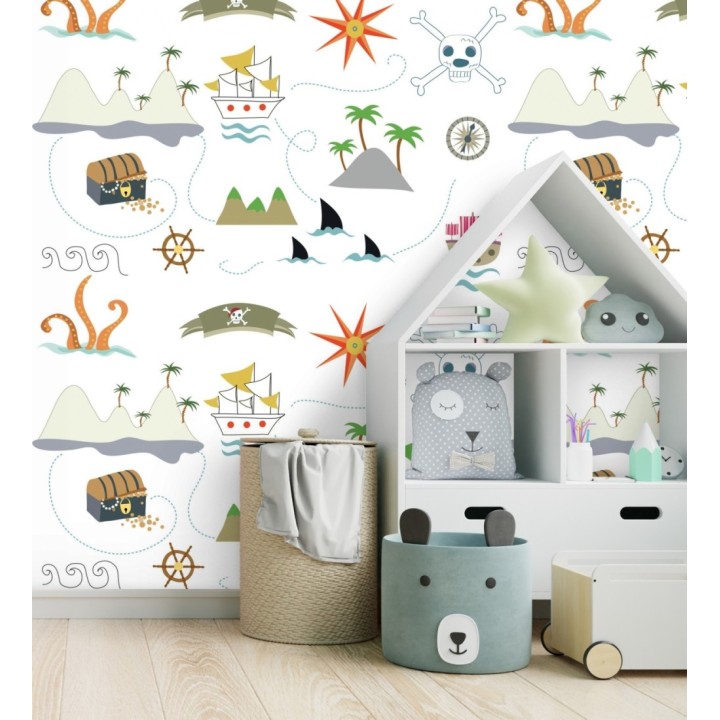 Papel pintado mural de aventura mapa isla del tesoro - Baby Joy 683215