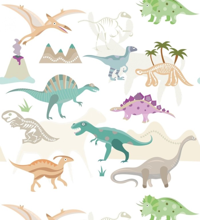 Papel pintado mural con dinosaurios coloridos para niños - Baby Joy 683217