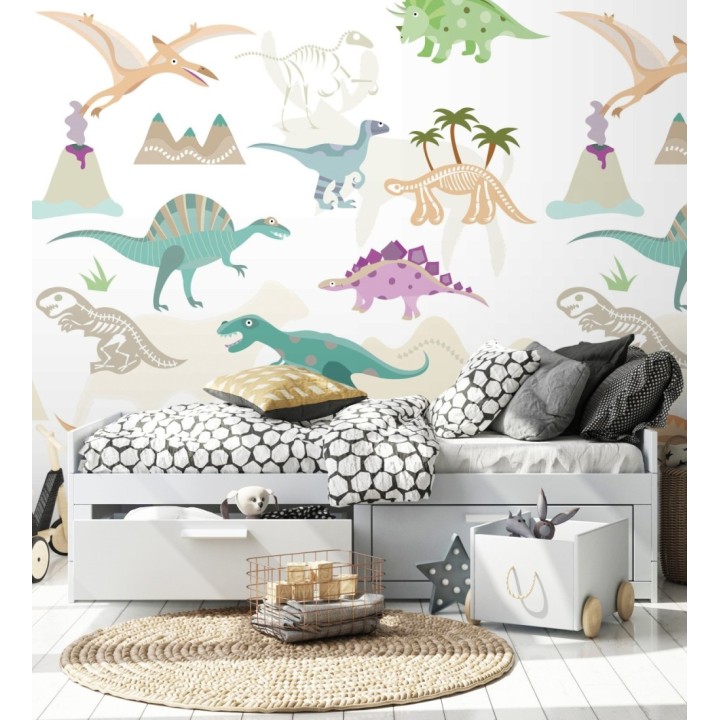 Papel pintado mural con dinosaurios coloridos para niños - Baby Joy 683217