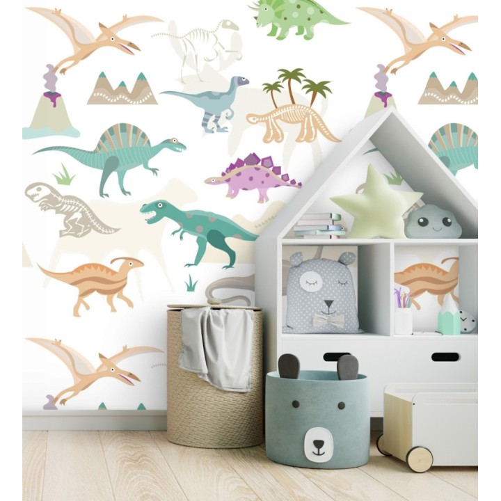Papel pintado mural con dinosaurios coloridos para niños - Baby Joy 683217