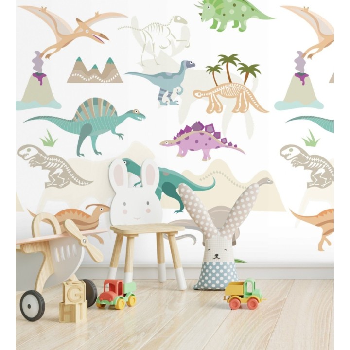 Papel pintado mural con dinosaurios coloridos para niños - Baby Joy 683217