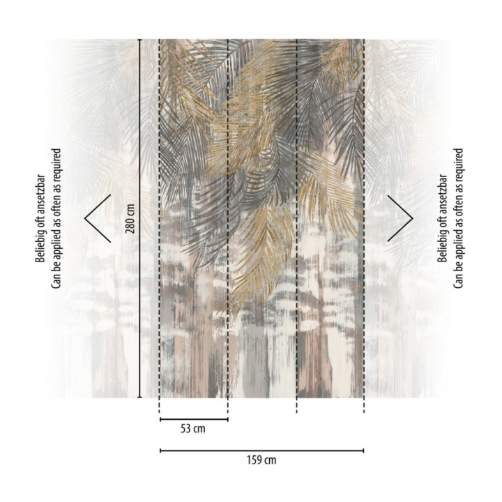 Papel pintado mural hojas de palmera en tonos dorados y grises - Exotic Wilderness 683221