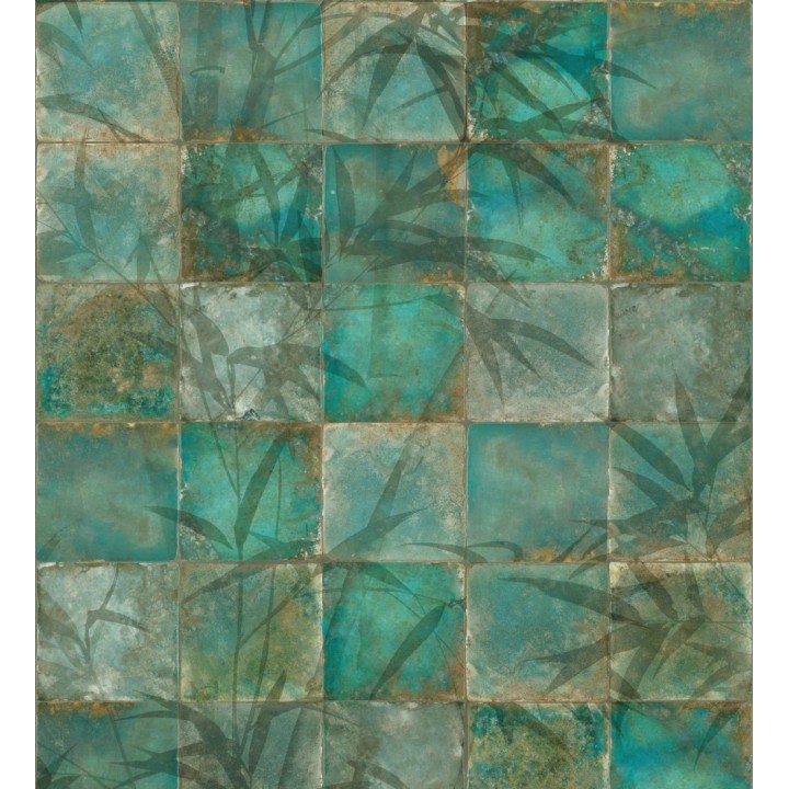 Papel pintado mural de azulejos con detalles de hojas en tonos verdes - Exotic Wilderness 683224