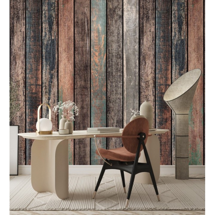 Papel pintado mural de tablones de madera con acabado desgastado y vintage - Forest Lodge 683227