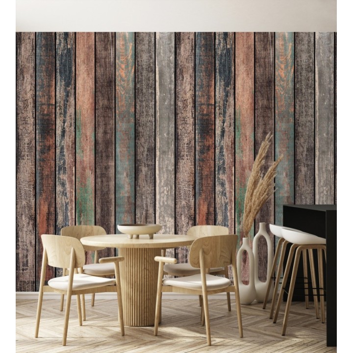 Papel pintado mural de tablones de madera con acabado desgastado y vintage - Forest Lodge 683227