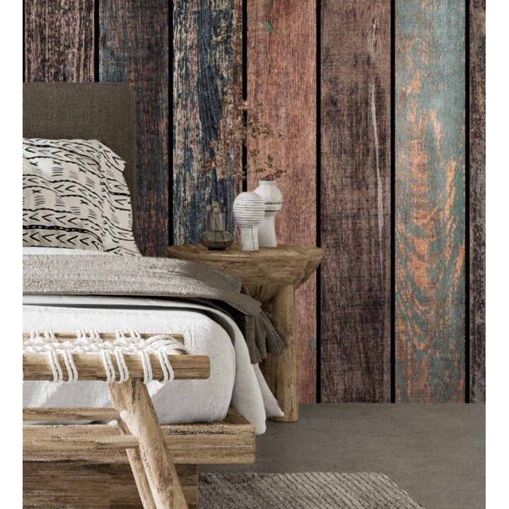 Papel pintado mural de tablones de madera con acabado desgastado y vintage - Forest Lodge 683227