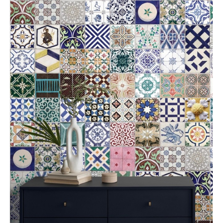 Papel pintado mural imitación mosaico de azulejos coloridos - Decorative Tiles 683228