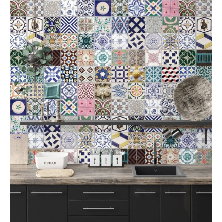 Papel pintado mural imitación mosaico de azulejos coloridos - Decorative Tiles 683228