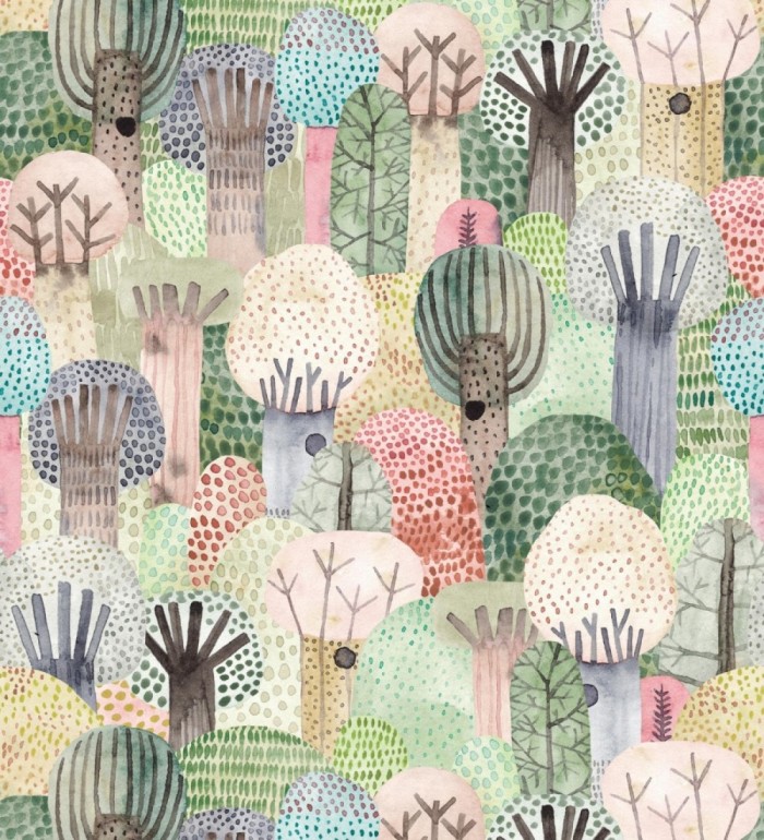 Papel pintado mural  infantil con bosque de árboles en estilo acuarela - Baby Wonderland 683230