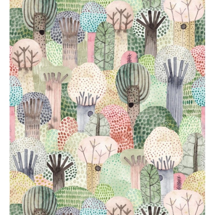 Papel pintado mural  infantil con bosque de árboles en estilo acuarela - Baby Wonderland 683230