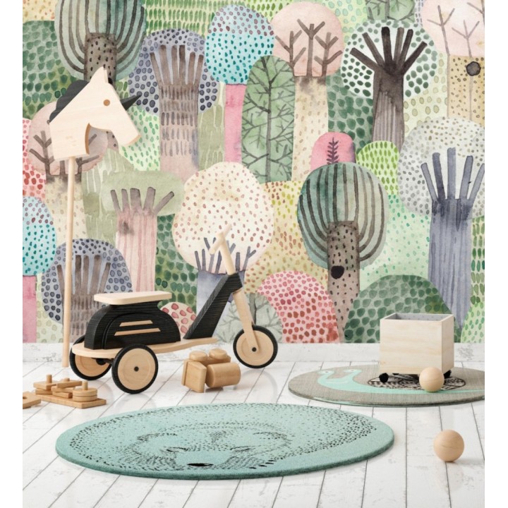 Papel pintado mural  infantil con bosque de árboles en estilo acuarela - Baby Wonderland 683230