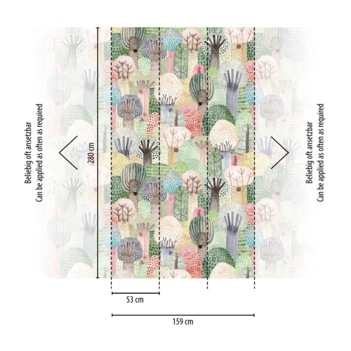 Papel pintado mural  infantil con bosque de árboles en estilo acuarela - Baby Wonderland 683230