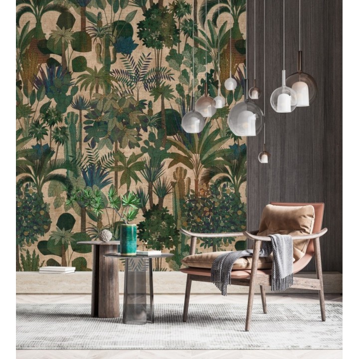 Papel pintado mural de jungla exótica en tonos verdes oscuros - Exotic Wilderness 683231