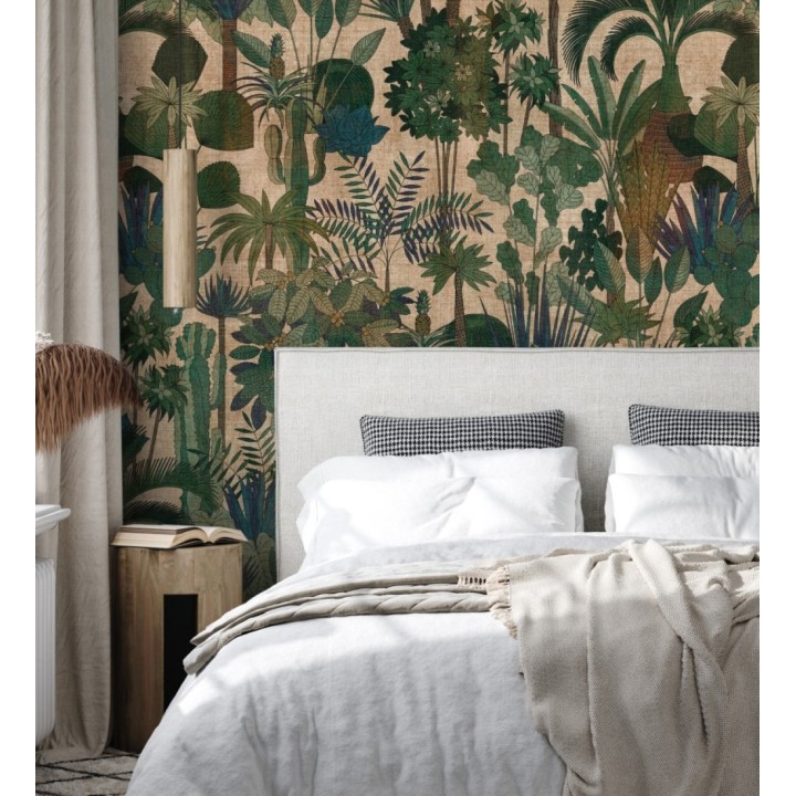 Papel pintado mural de jungla exótica en tonos verdes oscuros - Exotic Wilderness 683231