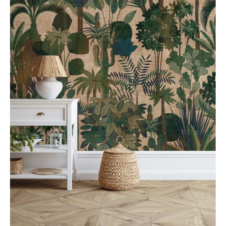 Papel pintado mural de jungla exótica en tonos verdes oscuros - Exotic Wilderness 683231