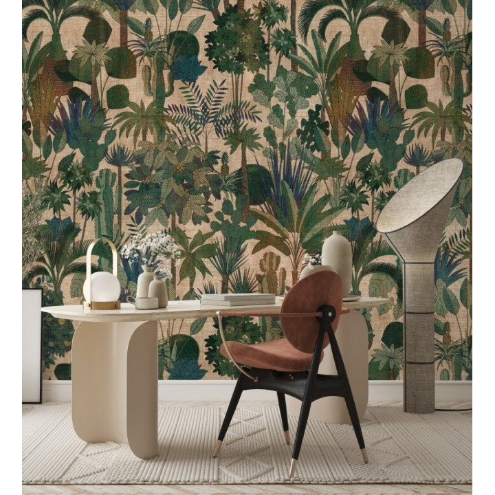 Papel pintado mural de jungla exótica en tonos verdes oscuros - Exotic Wilderness 683231