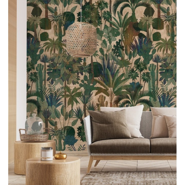 Papel pintado mural de jungla exótica en tonos verdes oscuros - Exotic Wilderness 683231