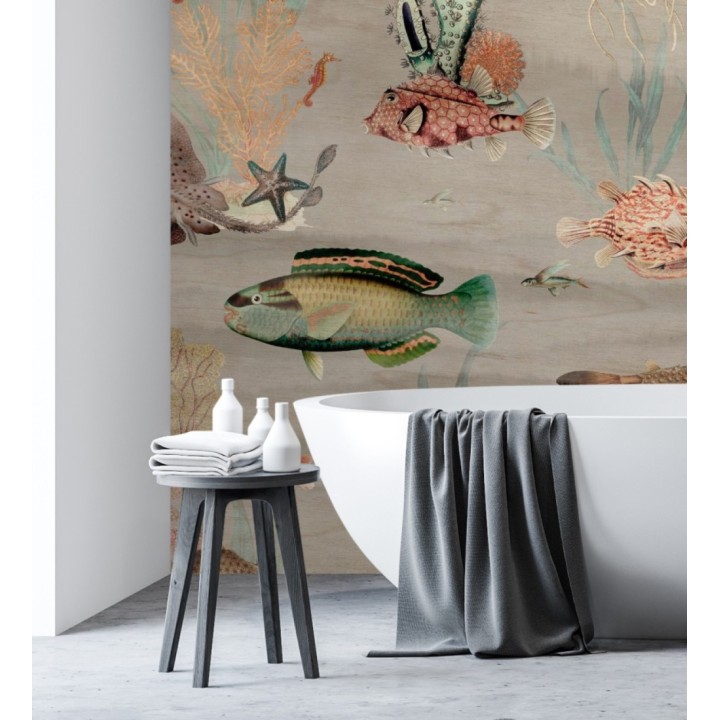 Papel pintado mural del fondo marino con peces y corales fondo beige grisáceo claro - African Oasis 683232