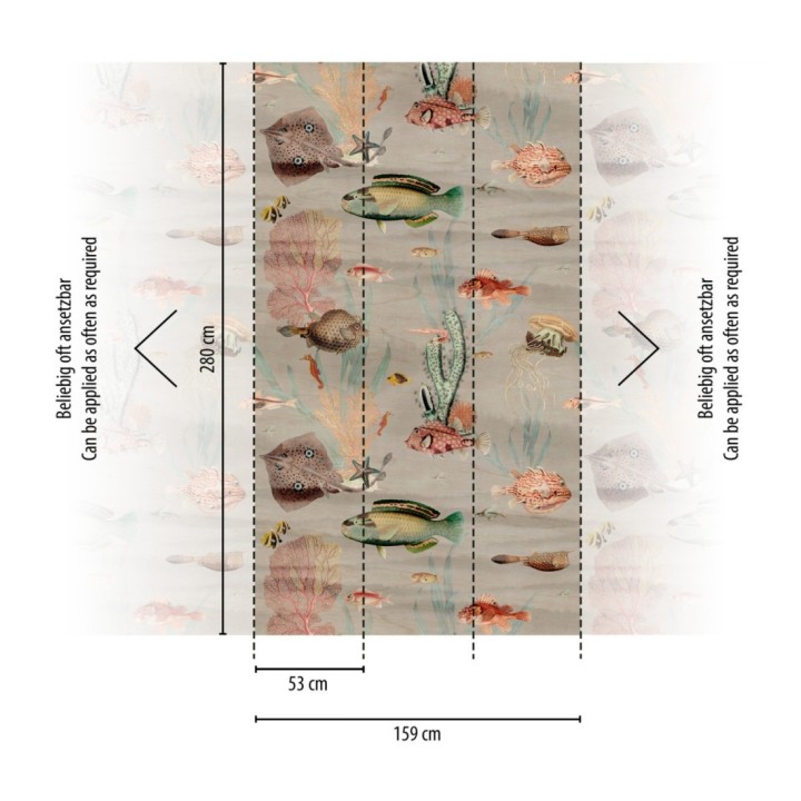 Papel pintado mural del fondo marino con peces y corales fondo beige grisáceo claro - African Oasis 683232