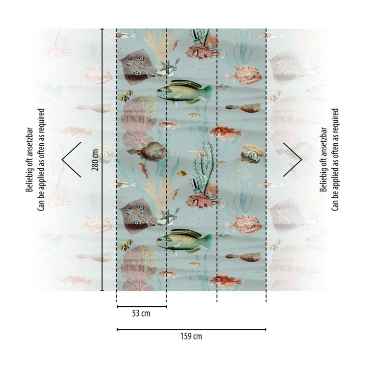 Papel pintado mural del fondo marino con peces y corales tonos azul grisáceo suave  - African Oasis 683233