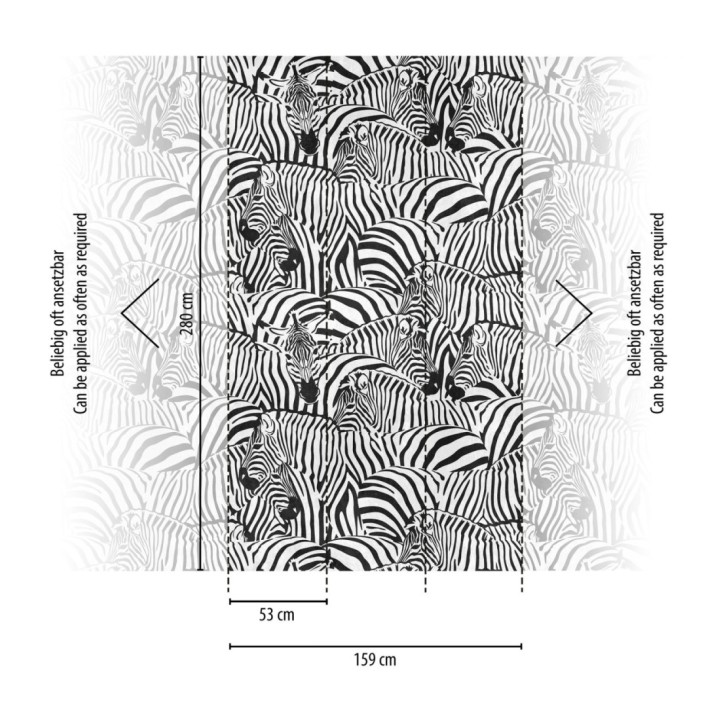 Papel pintado mural con estampado de cebras en negro y blanco - African Oasis 683234
