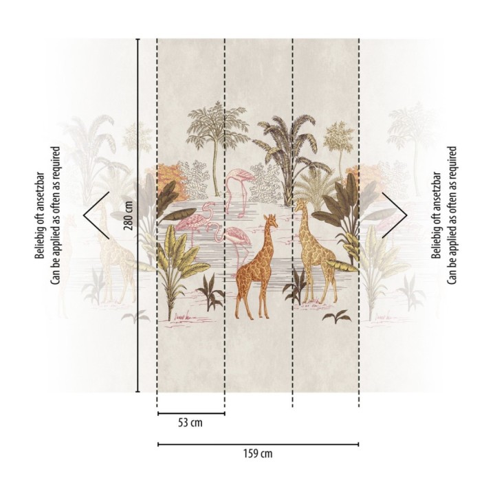 Papel pintado mural de safari con jirafas y flamencos - Baby Wonderland 683235