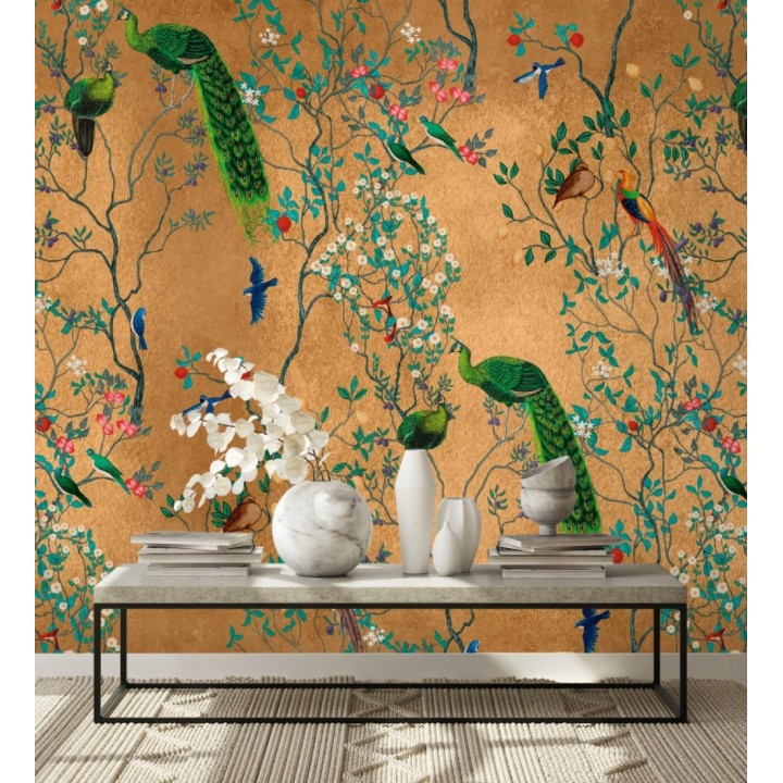 Papel pintado mural de pavos reales y aves exóticas - African Oasis 683236