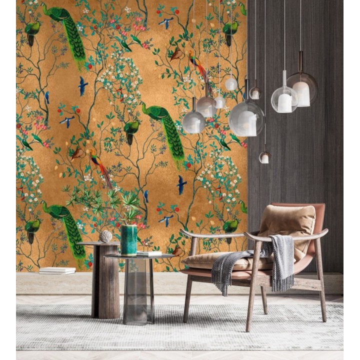 Papel pintado mural de pavos reales y aves exóticas - African Oasis 683236