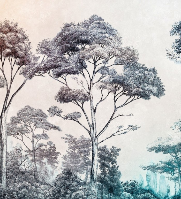 Papel pintado mural con escena de bosque ilustrado en tonos degradados - Majestic Pathway 683237