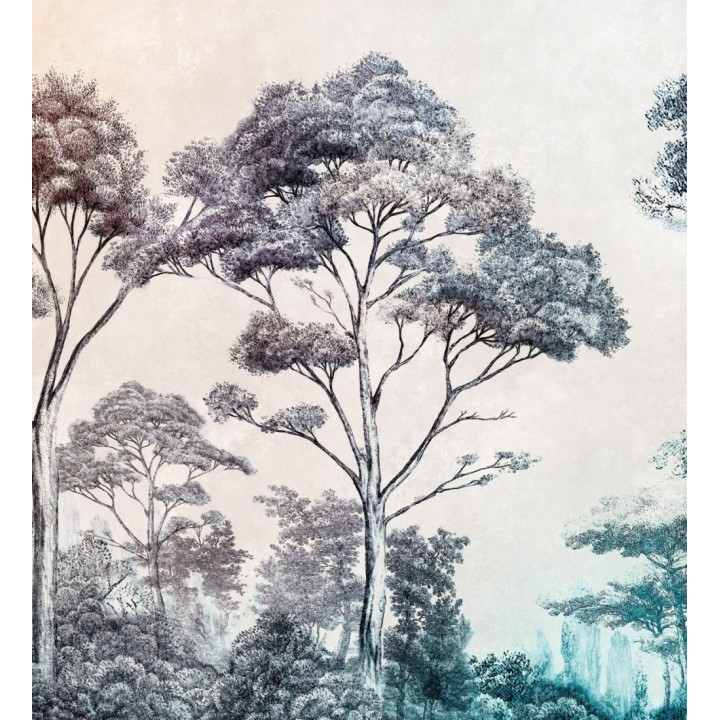 Papel pintado mural con escena de bosque ilustrado en tonos degradados - Majestic Pathway 683237