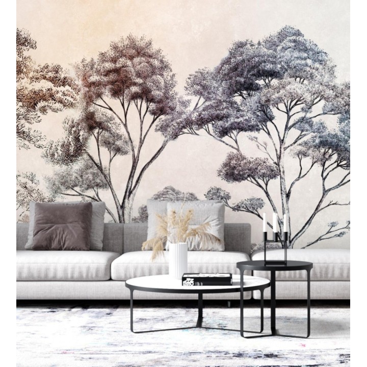 Papel pintado mural con escena de bosque ilustrado en tonos degradados - Majestic Pathway 683237