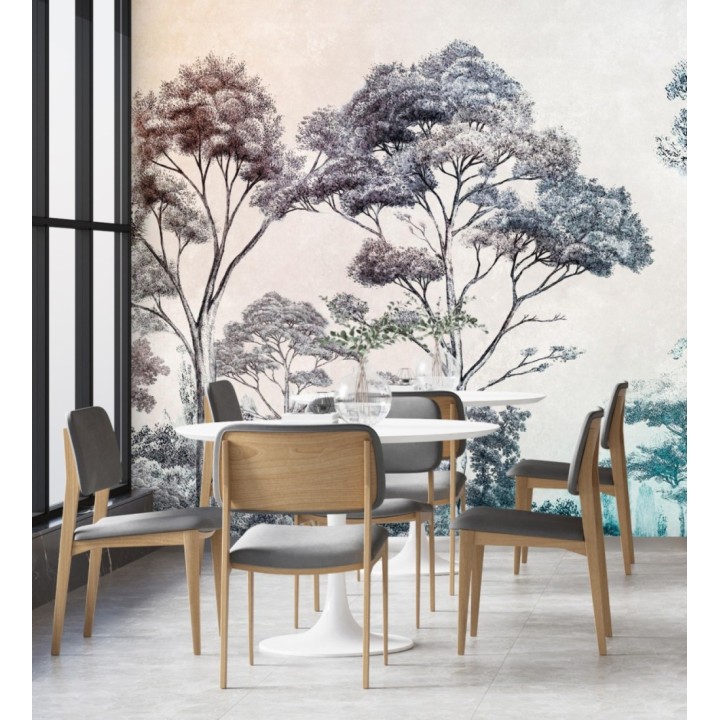 Papel pintado mural con escena de bosque ilustrado en tonos degradados - Majestic Pathway 683237