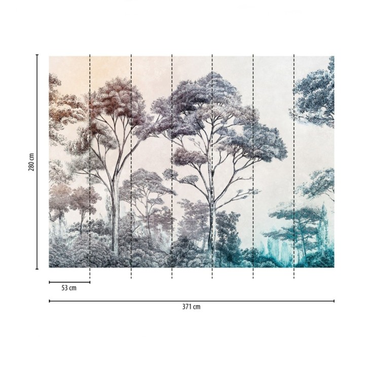 Papel pintado mural con escena de bosque ilustrado en tonos degradados - Majestic Pathway 683237