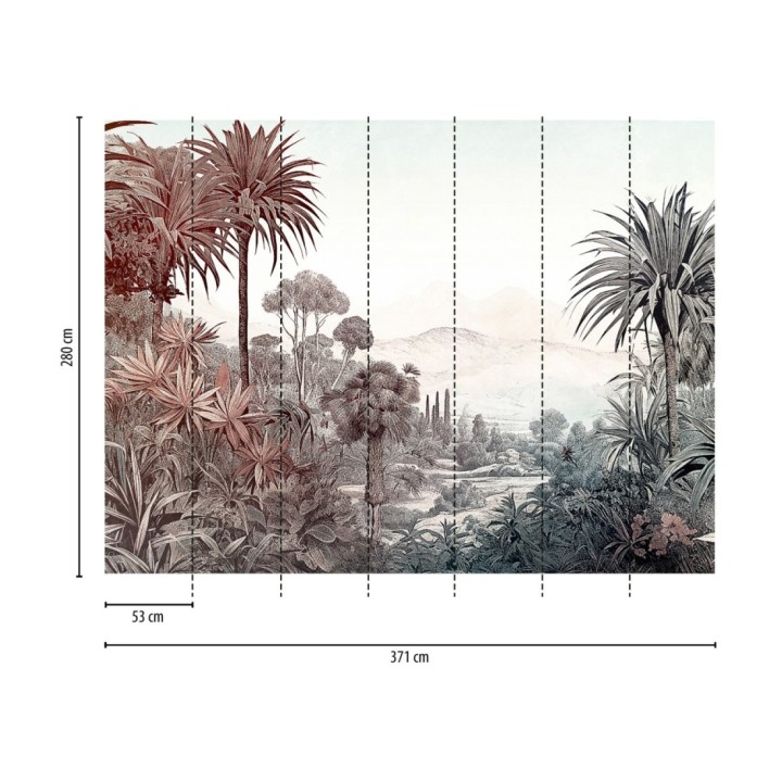 Papel pintado mural con paisaje tropical ilustrado en tonos suaves y vintage - Majestic Pathway 683238