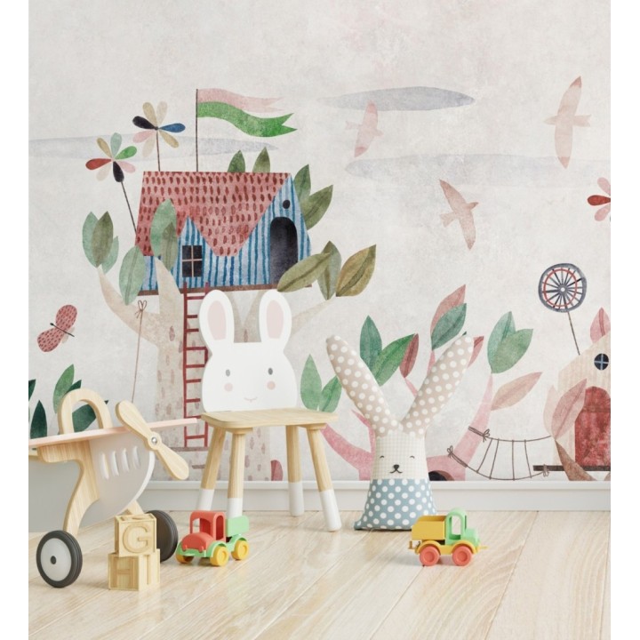 Papel pintado mural infantil con casitas en árboles en un estilo de cuento de hadas - Baby Wonderland 683240