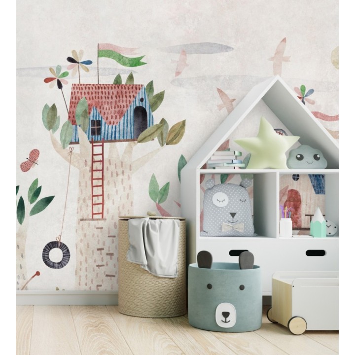 Papel pintado mural infantil con casitas en árboles en un estilo de cuento de hadas - Baby Wonderland 683240