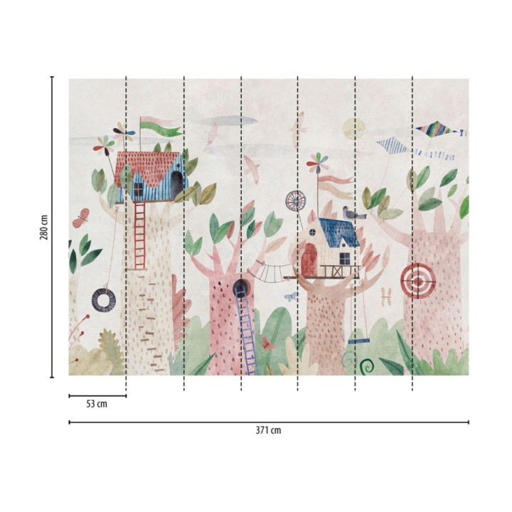 Papel pintado mural infantil con casitas en árboles en un estilo de cuento de hadas - Baby Wonderland 683240
