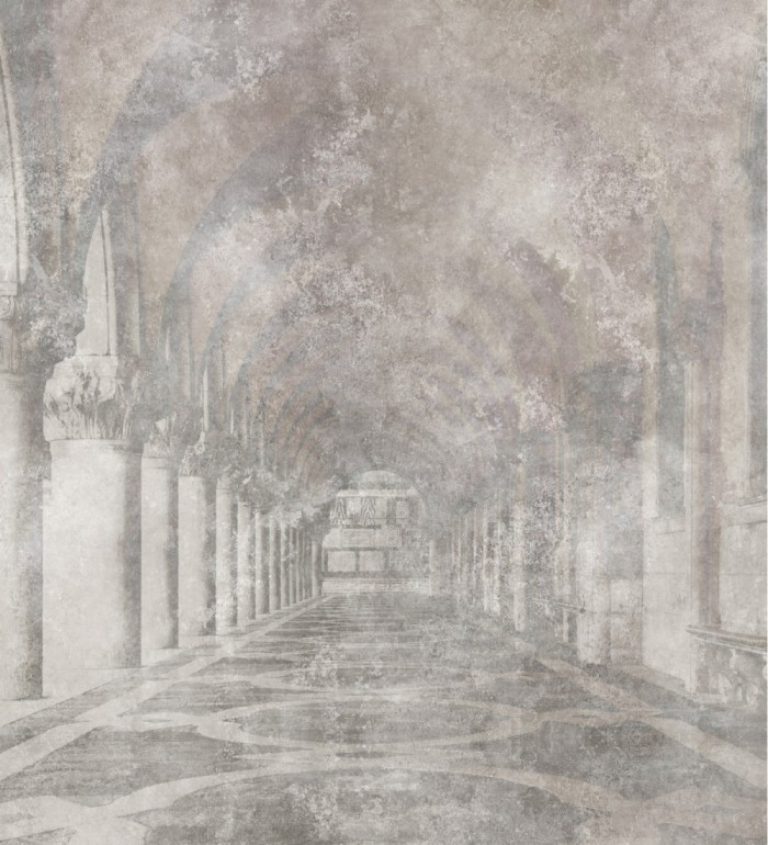 Papel pintado mural arquitectónico con arcos y columnas estilo vintage - Majestic Pathway 683241