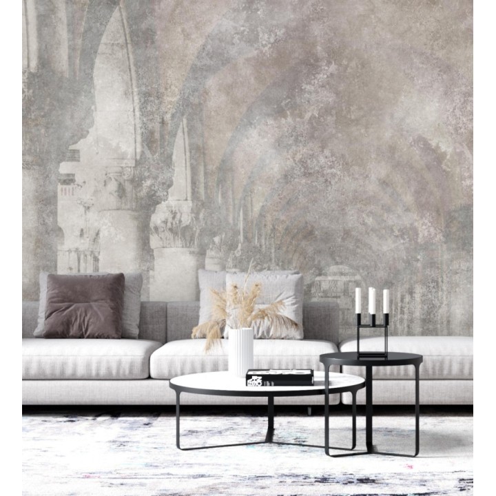 Papel pintado mural arquitectónico con arcos y columnas estilo vintage - Majestic Pathway 683241