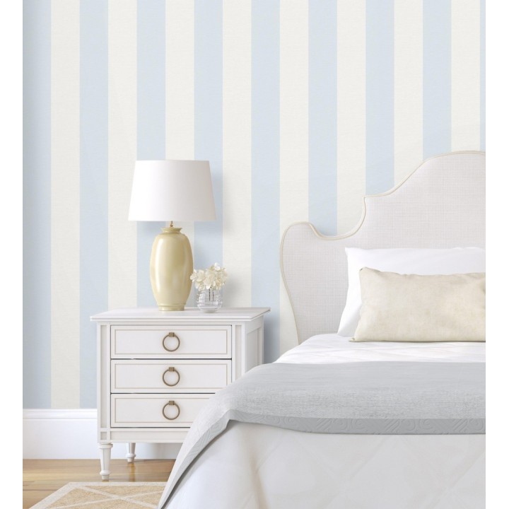 Papel pintado de rayas celeste y blancas con textura textil - Bossa Nova Stripes 683244