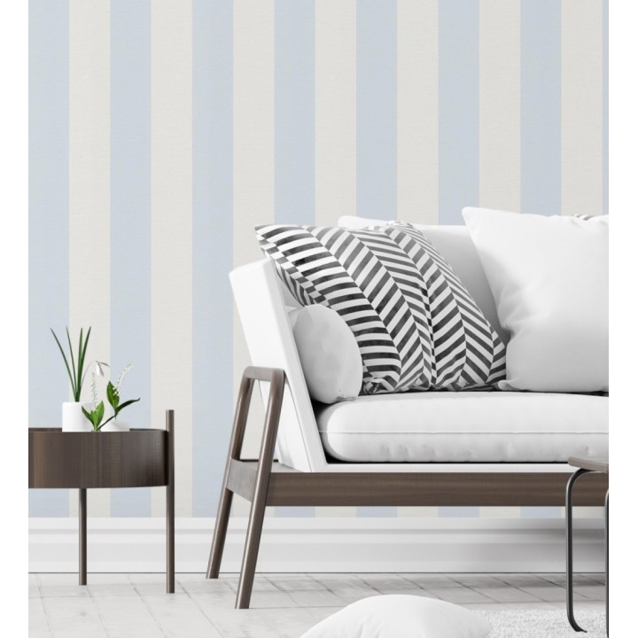 Papel pintado de rayas celeste y blancas con textura textil - Bossa Nova Stripes 683244